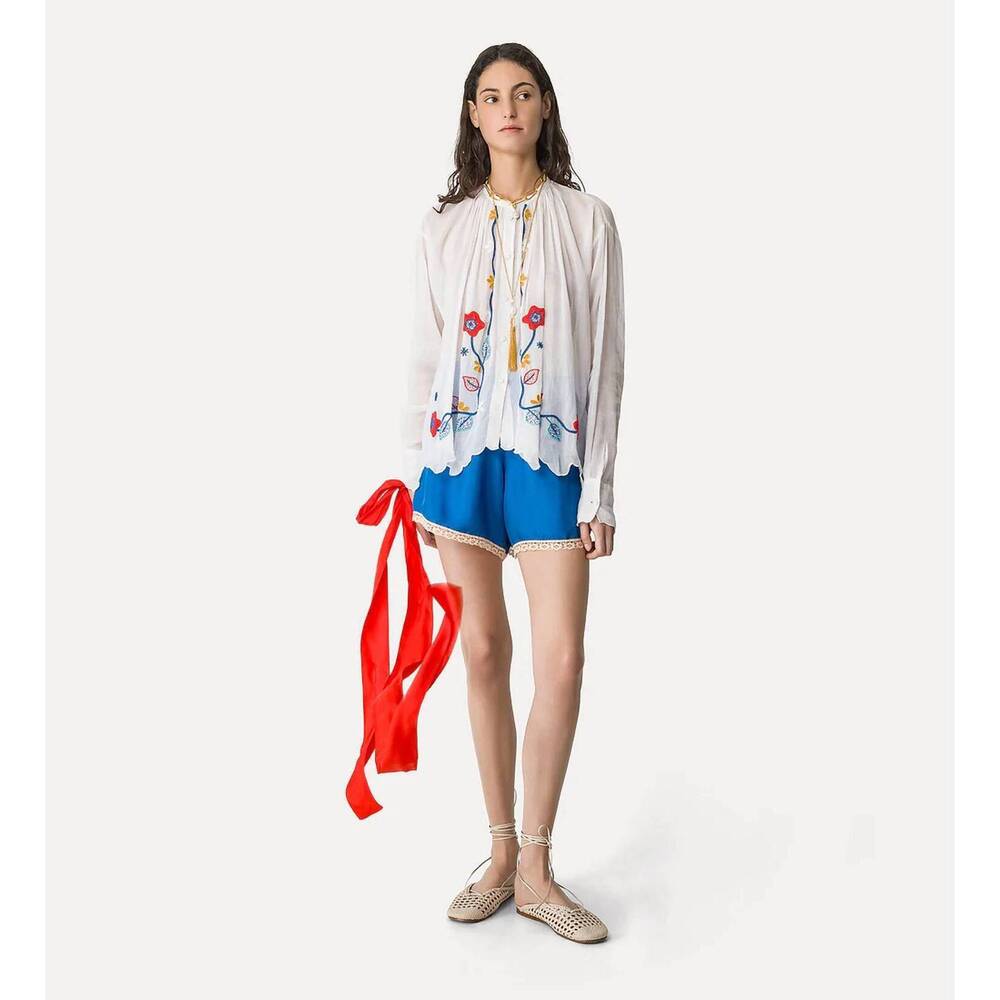 NEW FORTE FORTE viscose twill culottes with lace in sea